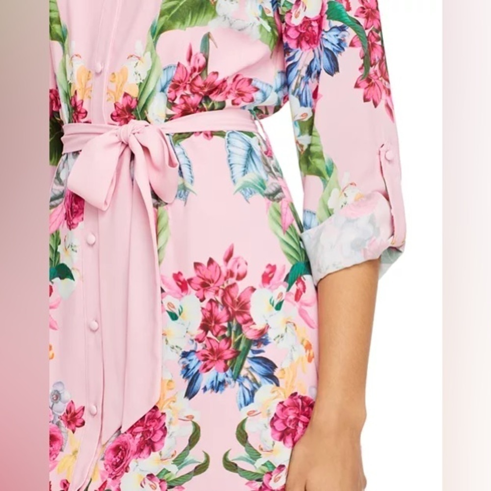 T Tahari Rose Pink Floral Midi Dress XS - Picture 7 of 8